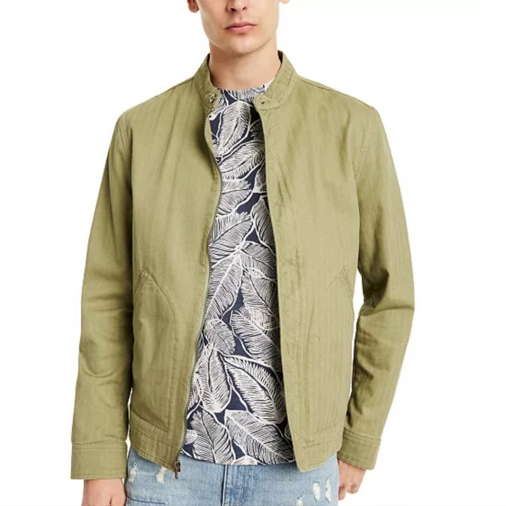 Men's Sun + Stone Olive Donato Band Collar Jacket